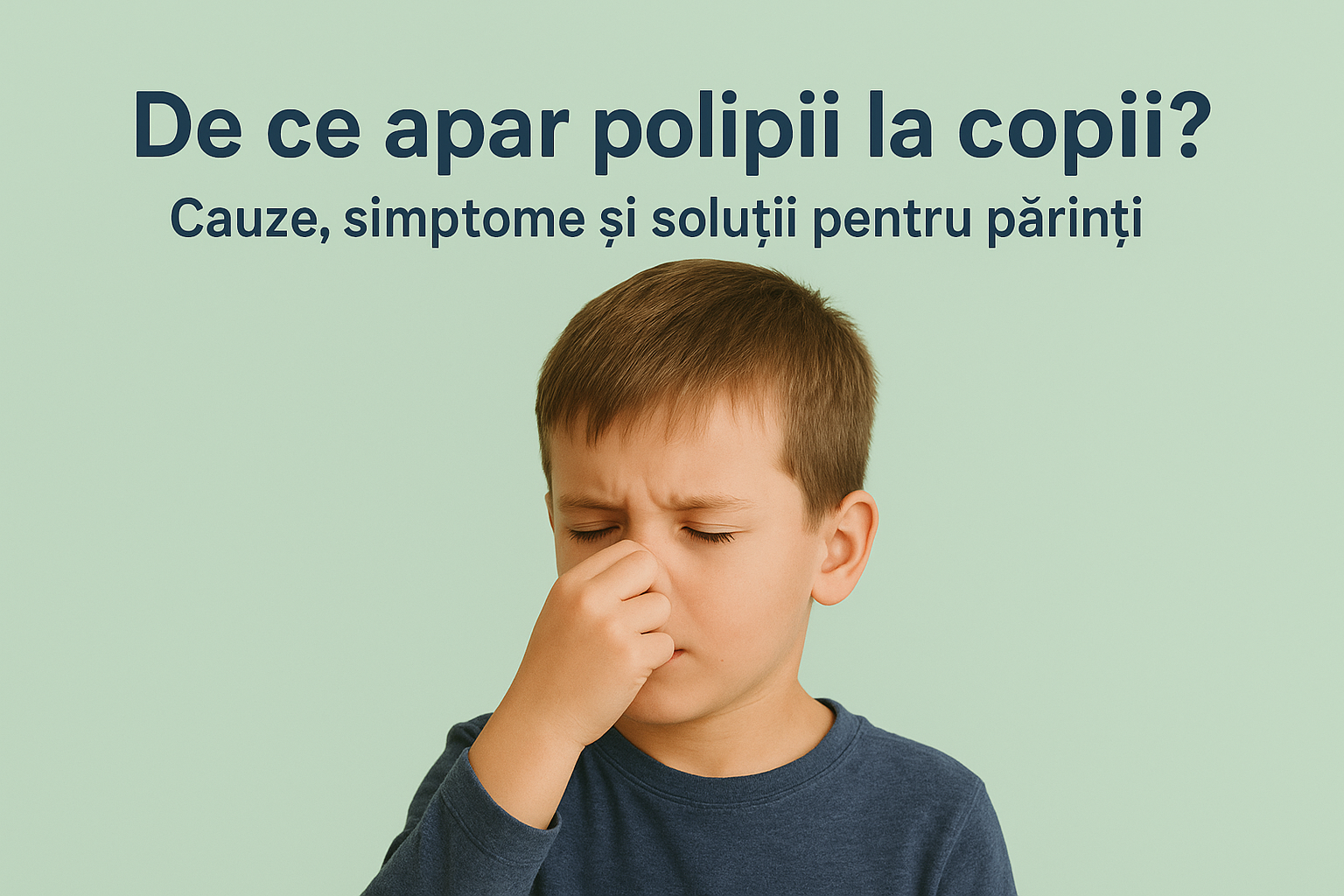 Copil care își atinge nasul, imagine reprezentând disconfortul cauzat de polipii nazali la copii