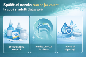 Spălături nazale - ghid vizual despre soluția salină corectă, tehnica de clătire și igiena pentru copii și adulți