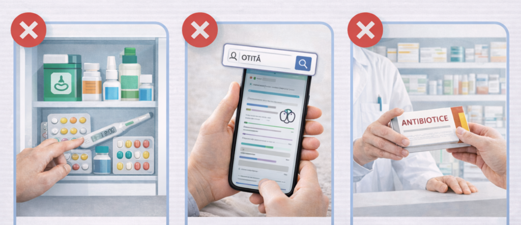 Greșeli în tratamentul otitei - automedicație, căutarea diagnosticului pe internet, administrarea antibioticelor fără recomandarea medicului