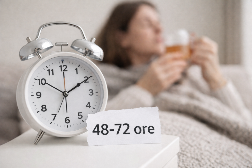 Perioadă de monitorizare 48-72 ore în cazul simptomelor infecțiilor ORL, pacientul se odihnește cu o băutură caldă