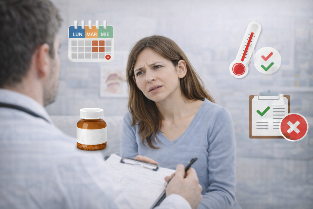 Pacientă la consultație medicală discută tratamentul otitei și necesitatea administrării antibioticelor