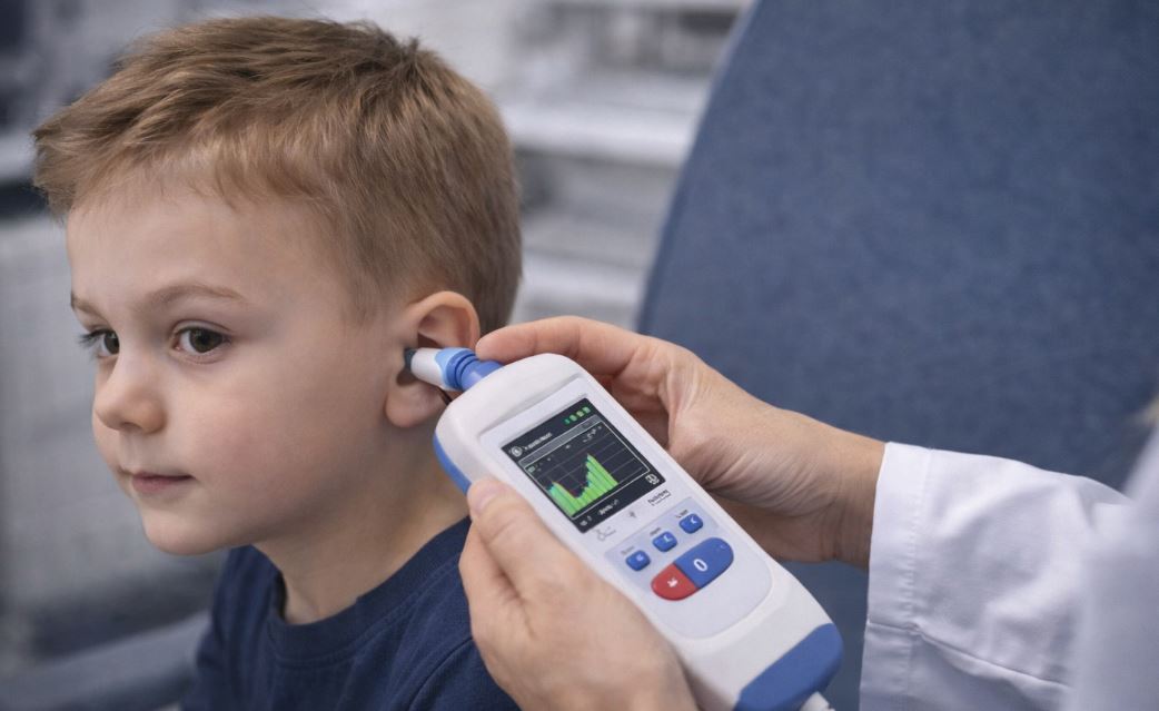 Test auditiv realizat la copil pentru verificarea auzului