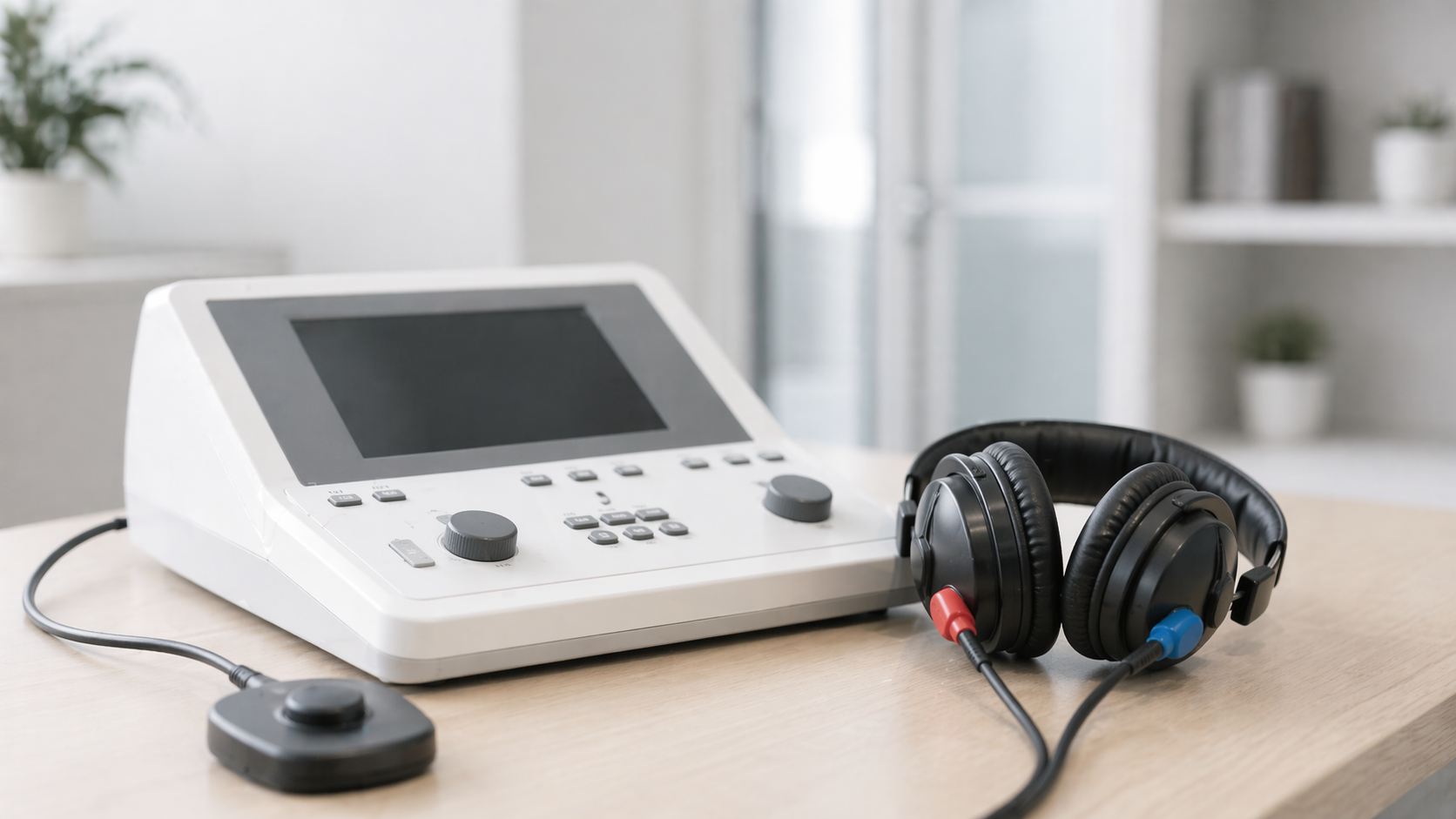 Echipament pentru audiogramă și căști audiometrice pe masă