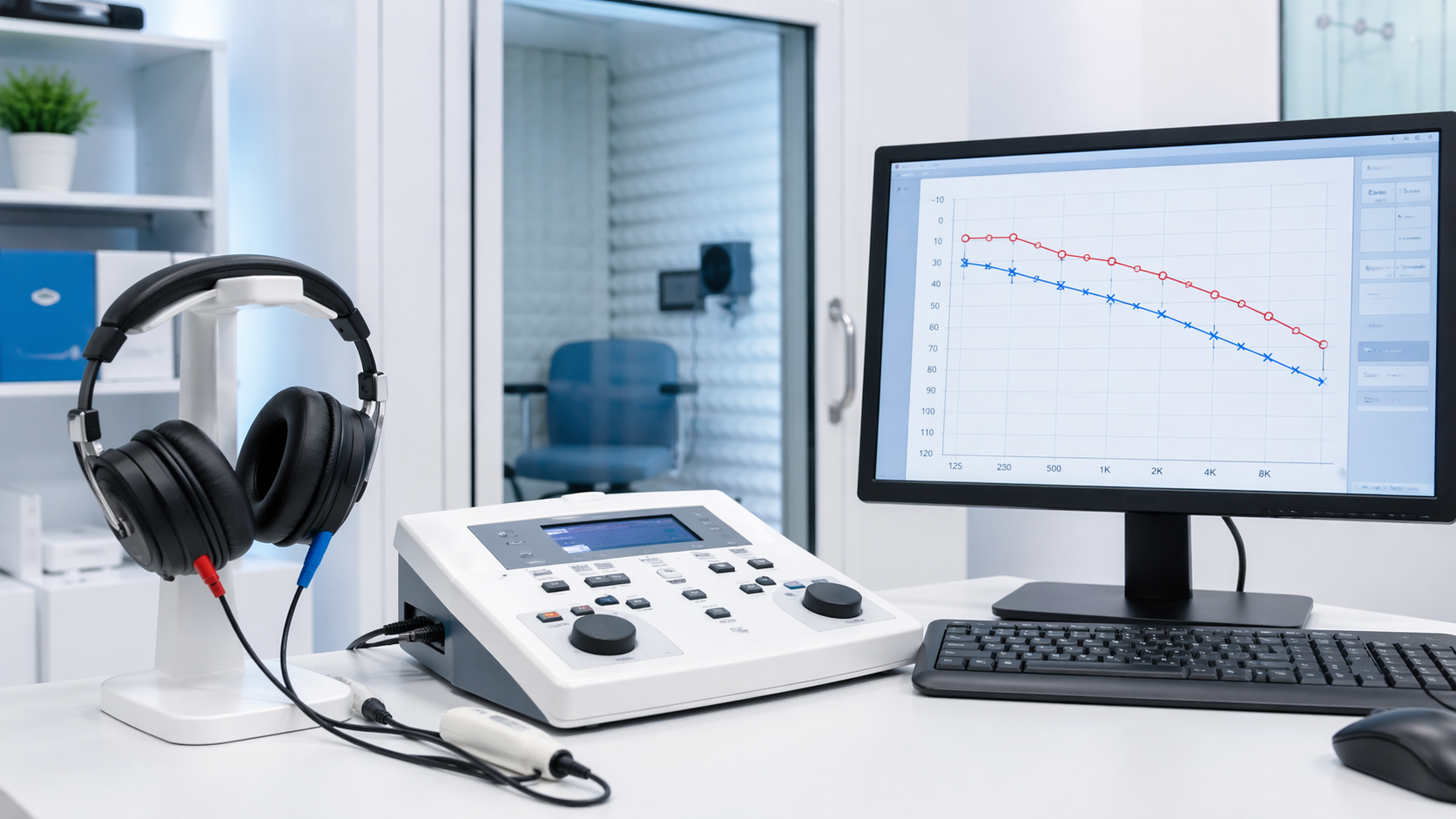 Echipament de audiometrie și monitor cu audiogramă pentru verificarea auzului