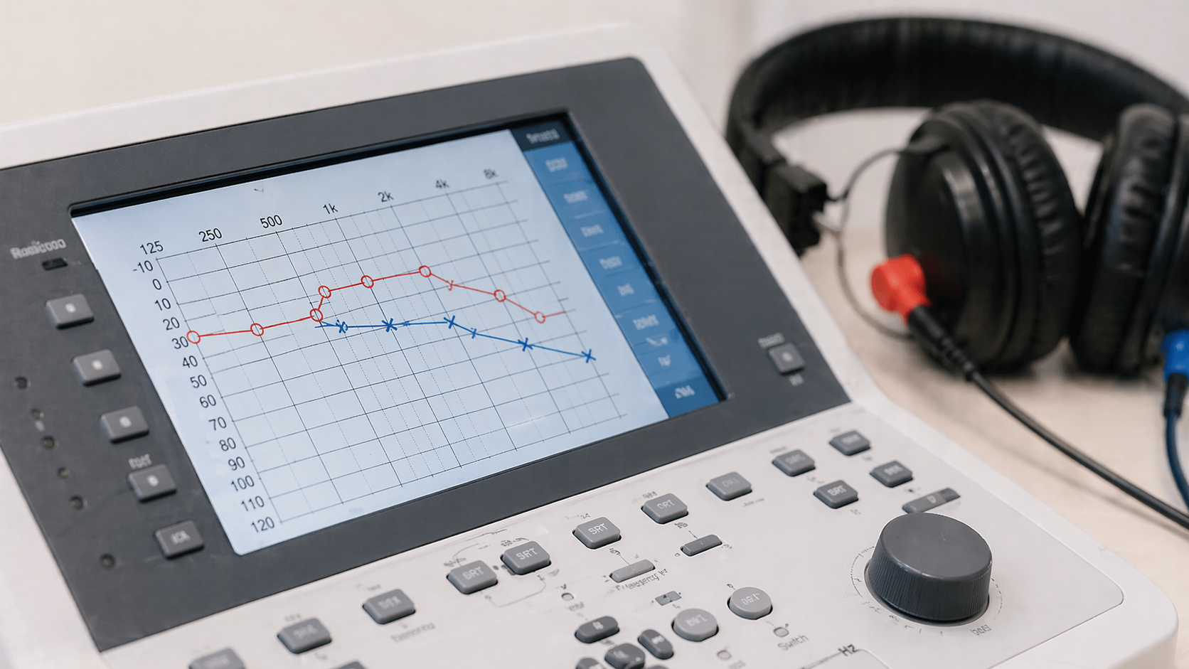 Rezultat audiogramă afișat pe ecranul echipamentului audiometric
