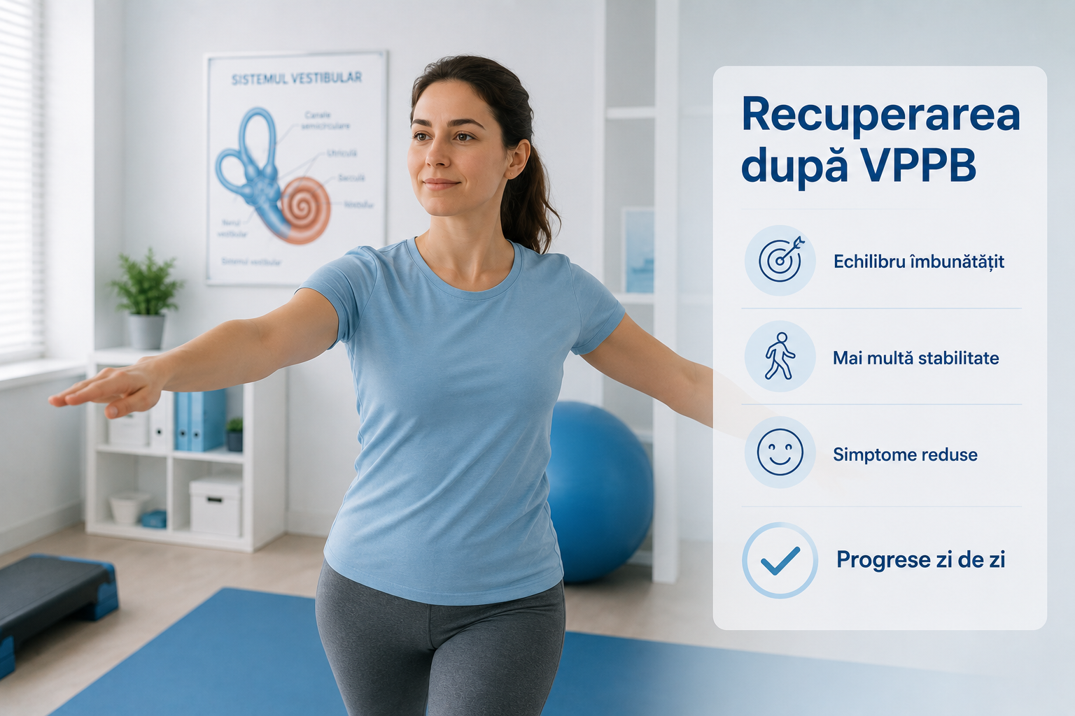 Pacient în recuperare după tratamentul vertijului pozițional