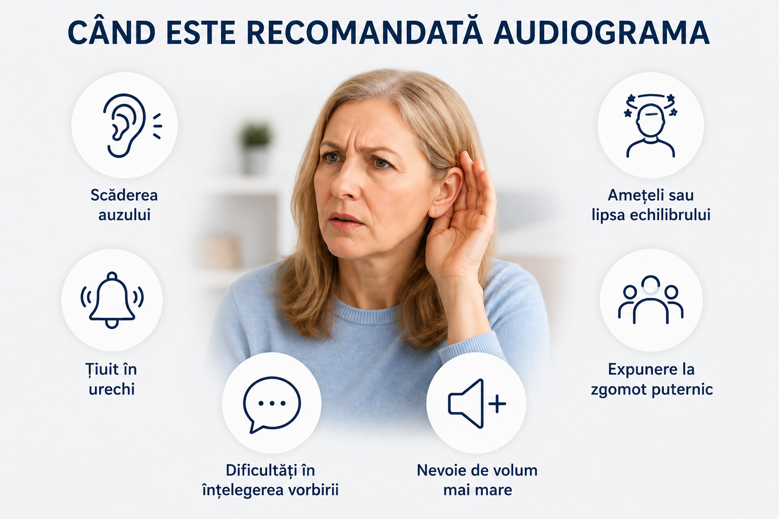 Persoană care are dificultăți de auz și necesită evaluare auditivă