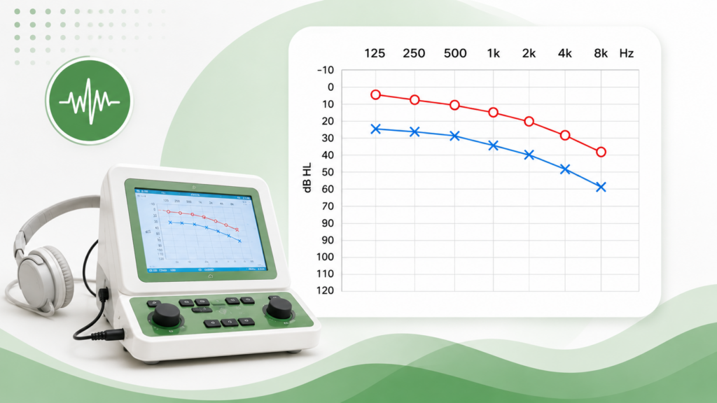 Audiogramă utilizată pentru evaluarea auzului la diferite frecvențe