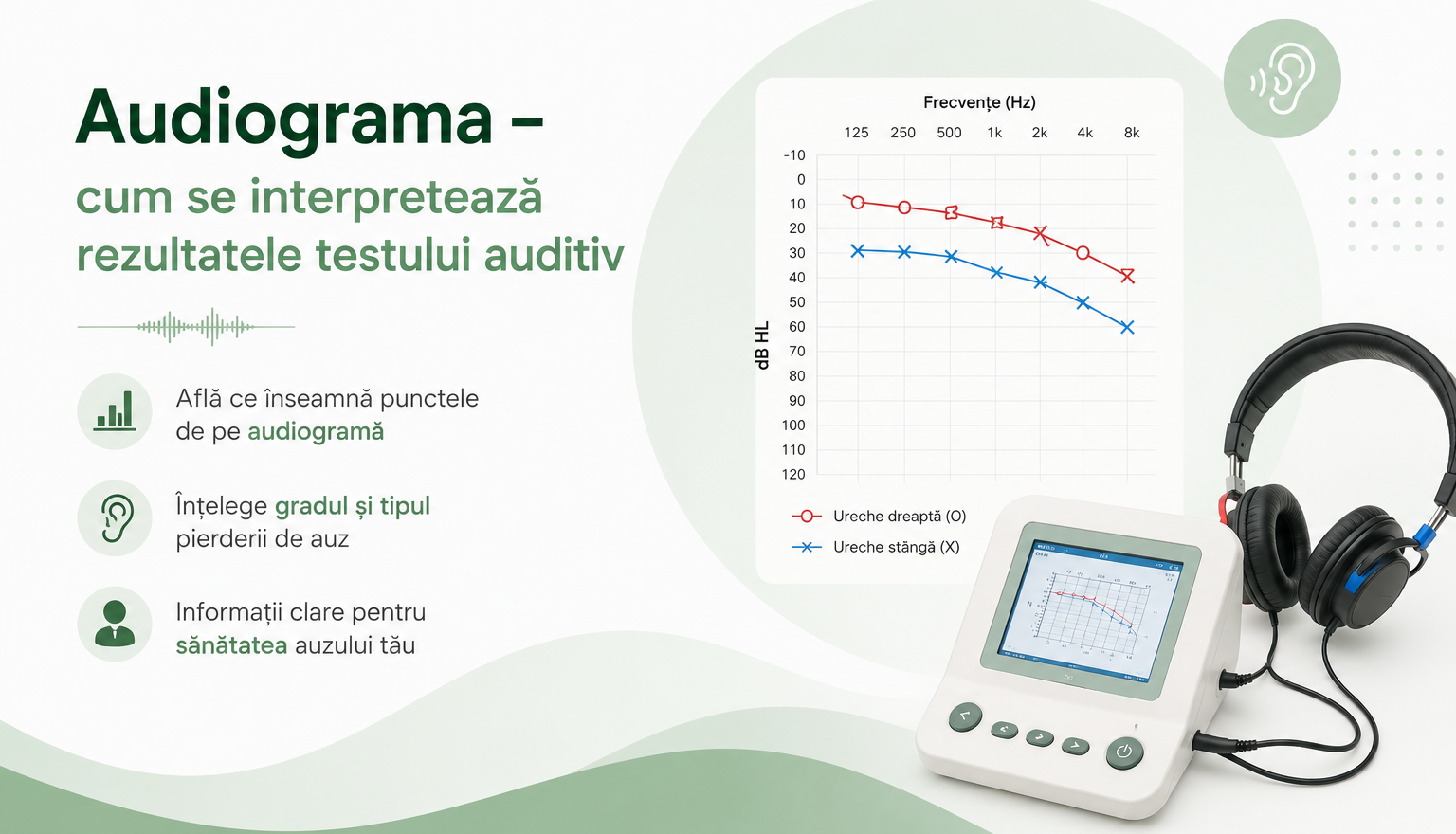 Audiogramă și interpretarea rezultatelor testului auditiv