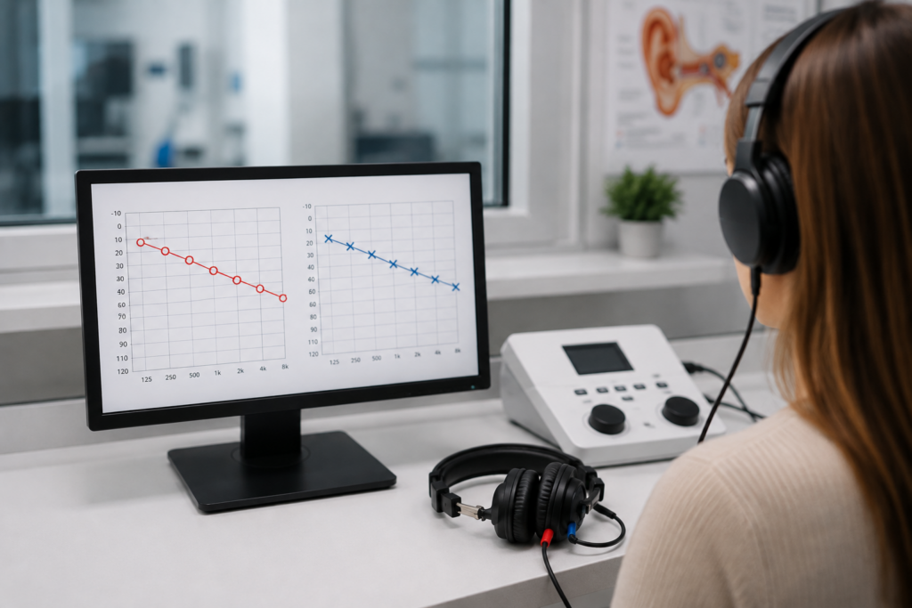 Audiogramă pe monitor în timpul evaluării auzului la ORL24