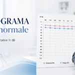 Audiogramă tonală cu valori normale ale pragului auditiv în dB