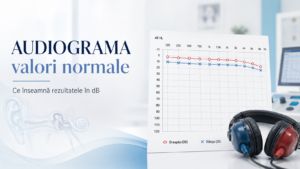 Audiogramă tonală cu valori normale ale pragului auditiv în dB